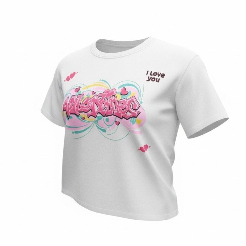 Chic Royale Cropped T Shirt Girls 18 Valentine Graphic Tee Top White Pink Cotton
